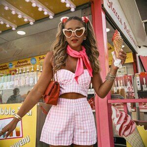 Zara Barbie Mattel Gingham Cotton Shorts Pink White Size M Medium 0264/102 New